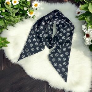 Black White Flower Power Long Head Scarf Hair Tie Belt